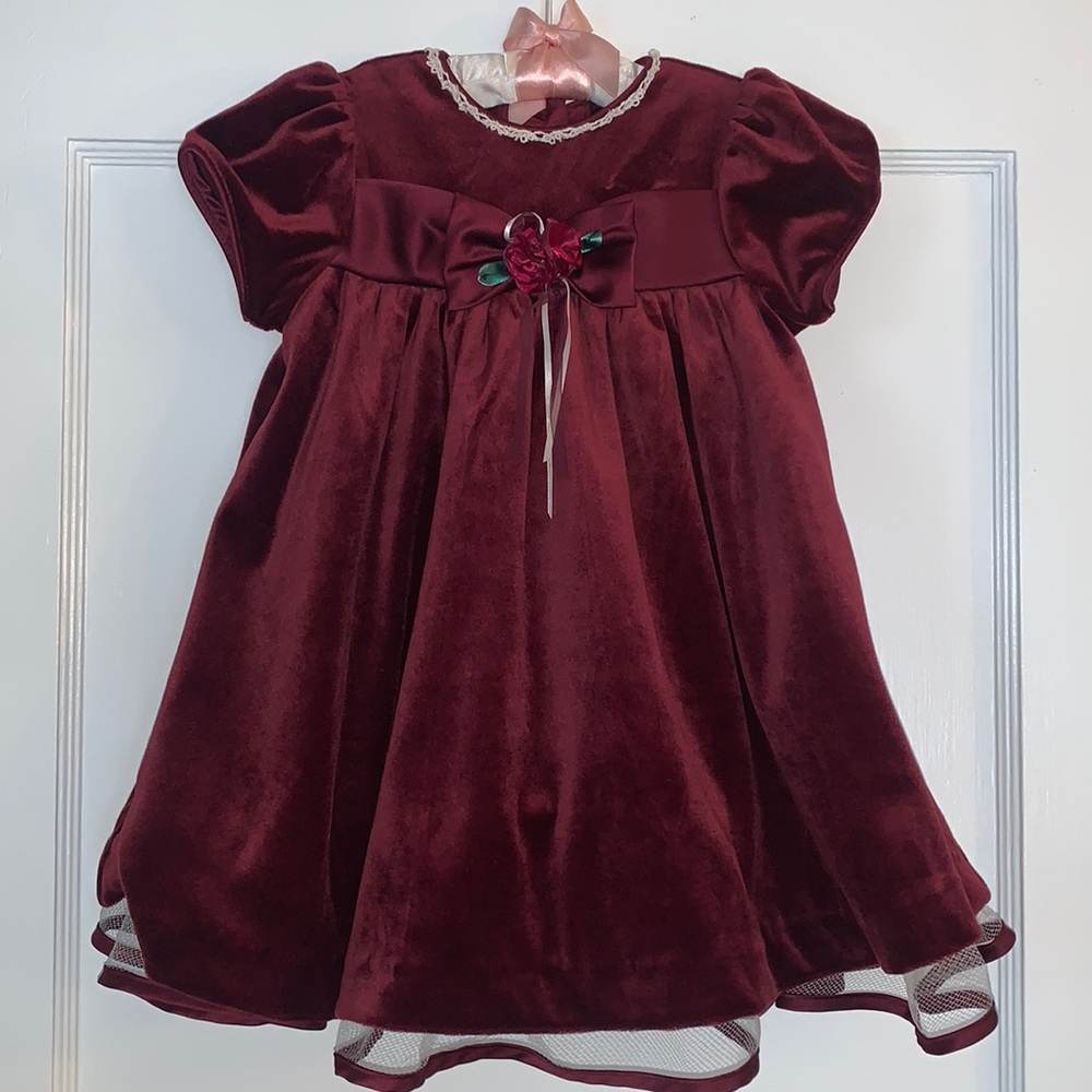 Rare Editions Burgundy Holiday Dress 24M Lined EUC Special Occassion